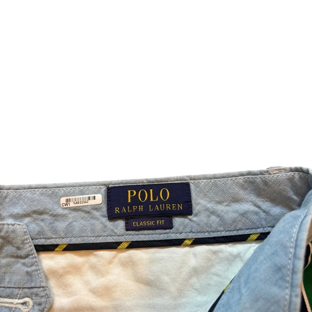 Polo Ralph Lauren Mens 32 Classic Fit Chambray Shorts Blue Green Side Stripe